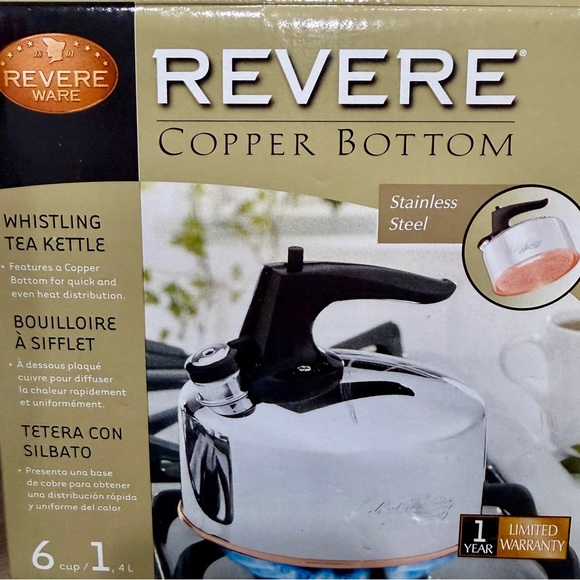 Revere Ware Stainless Steel Copper Bottom 6 Cup Whistling Tea Kettle 3511217 - Picture 13 of 16
